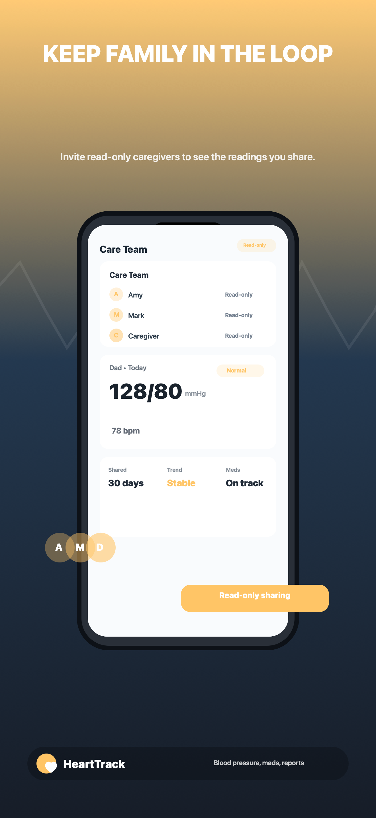 HeartTrack read-only care team sharing